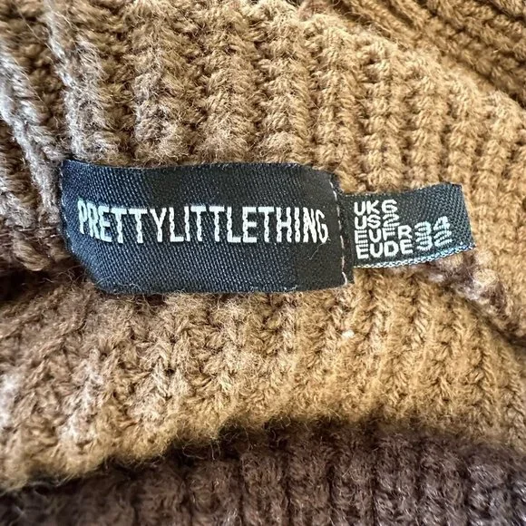 Pretty Little Things Brown/Tan Cropped Oversized Sweater Mock Neck Women's US 2 - Picture 8 of 10